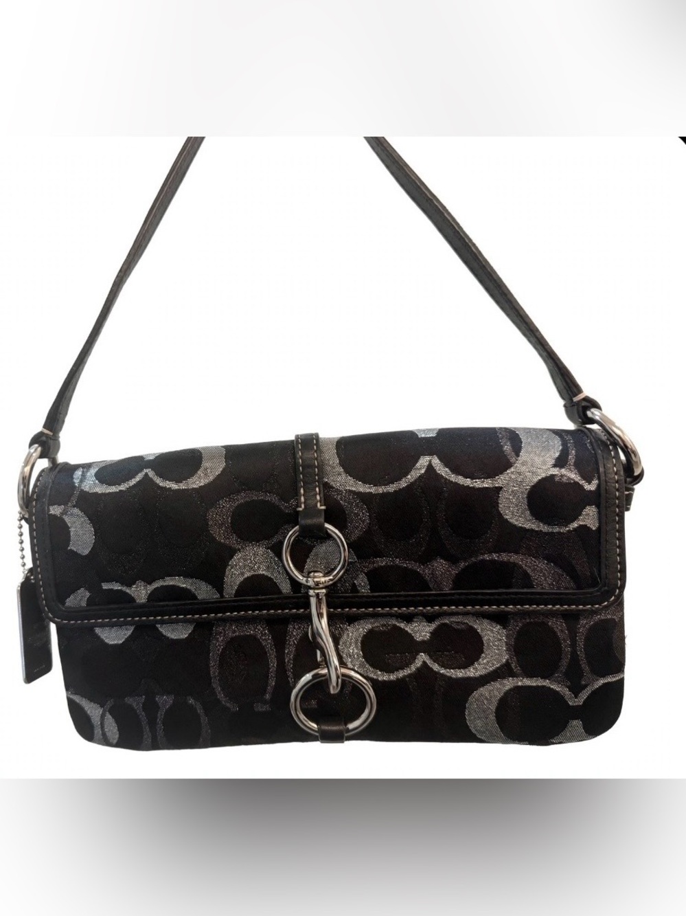 Coach Hampton Signature C Black, Silver and Gray Flap Shoulder Bag
Y2K